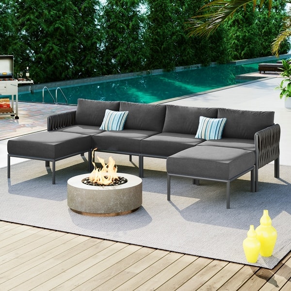 6-Pieces Aluminum Patio Furniture Set, Modern Metal Outdoor Conversation  Set Sectional Sofa - Bed Bath \u0026 Beyond - 40178437, image size:600x600
