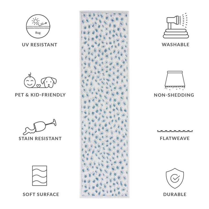 SAFAVIEH Courtyard Jantje Indoor /Outdoor Waterproof Patio Backyard Rug - 2'3" x 8' Runner - Ivory/Blue