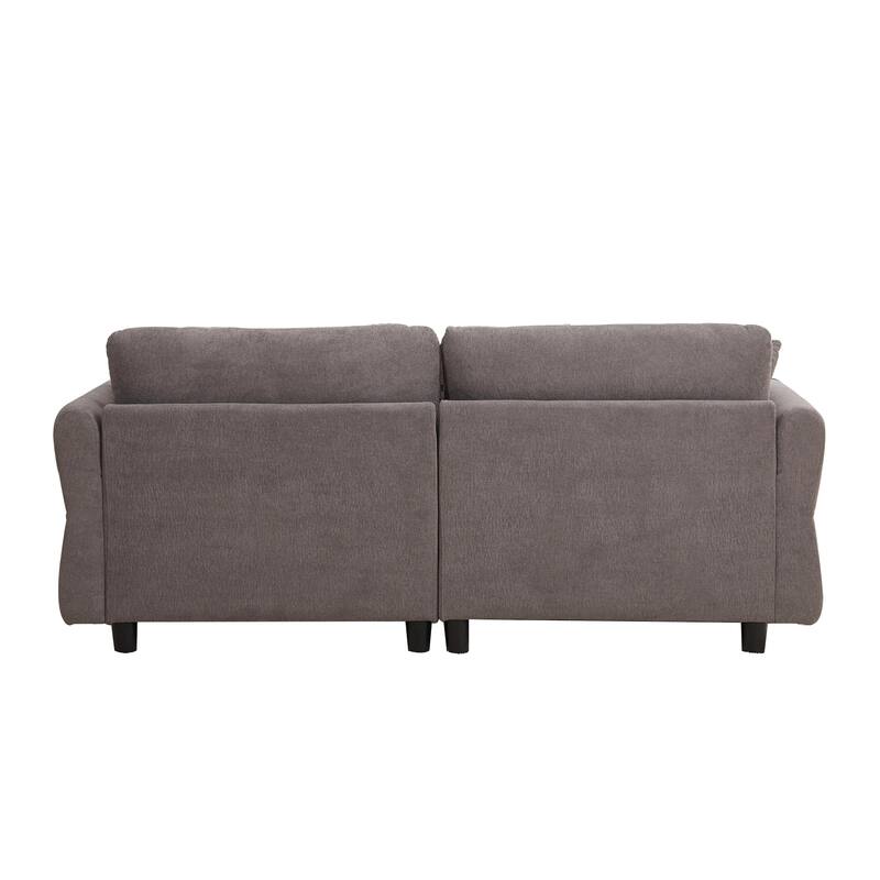80'' Chenille Fabric Sofa with Lumbar Pillow, 3-seater Upholstered Sofa Chaise with 2 Cushions for Livingroom