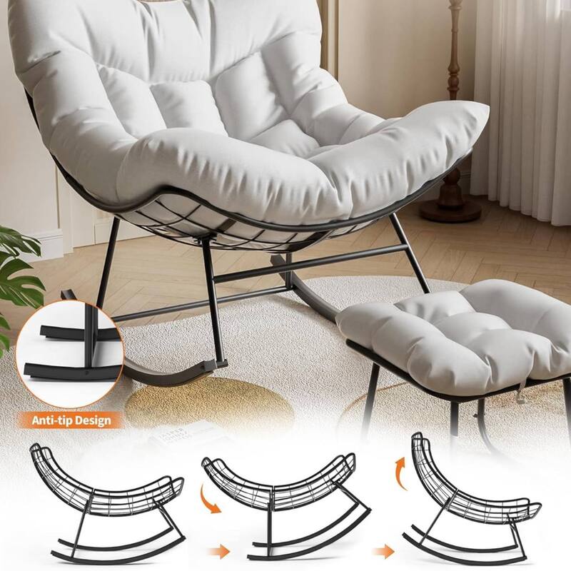 Outdoor Oversized Lounge Chair, Patio Rattan Egg Rocker with Footrest