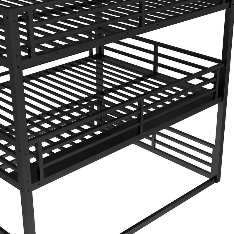 Metal Triple Bunk Bed with Safety Guardrails, Queen over Full XL over Queen, Black