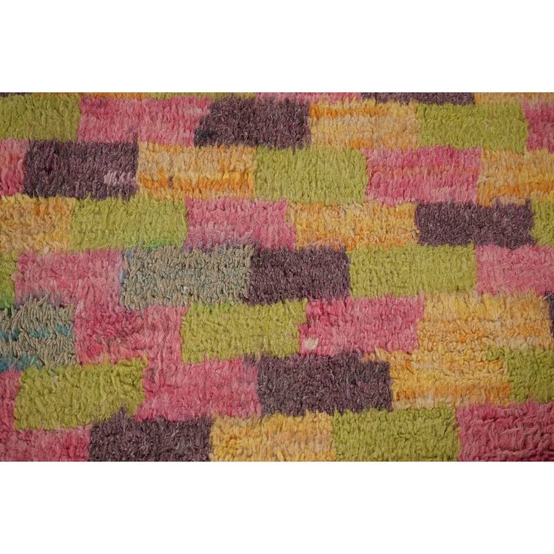 Checkered Moroccan Oriental Area Rug Hand-Knotted Wool Carpet - 6'11" x 10'4"