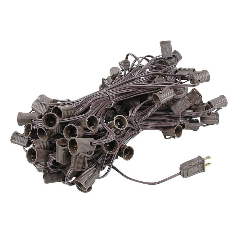 100 Foot C9 Ceramic Christmas Light Set, Hanging String Lights, Brown Wire
