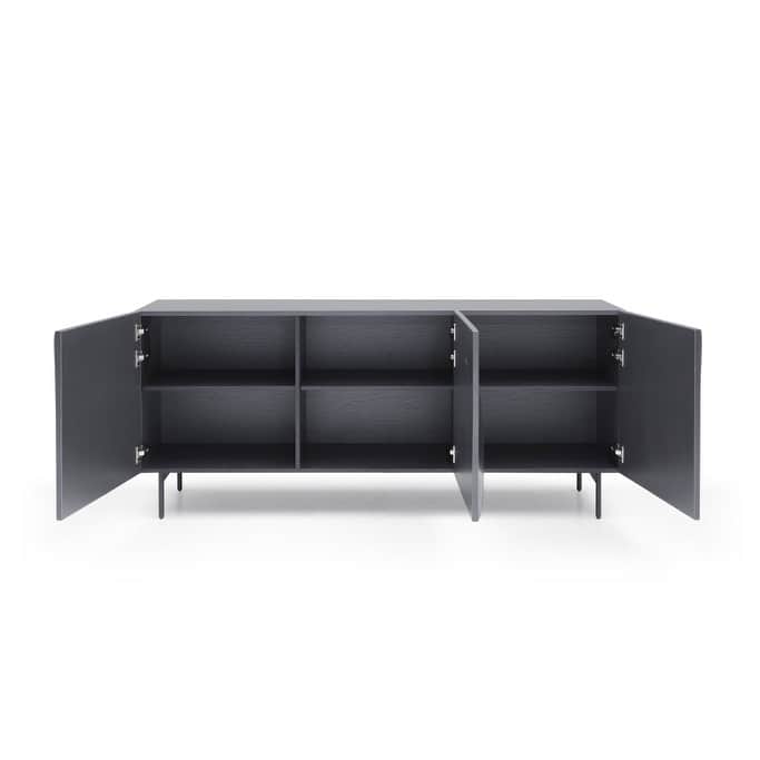 HomeRoots 71" Dark Gray Wood Carved Abstract Sideboard With Three Doors - 71.00 in. x 30.00 in. x 20.00 in.