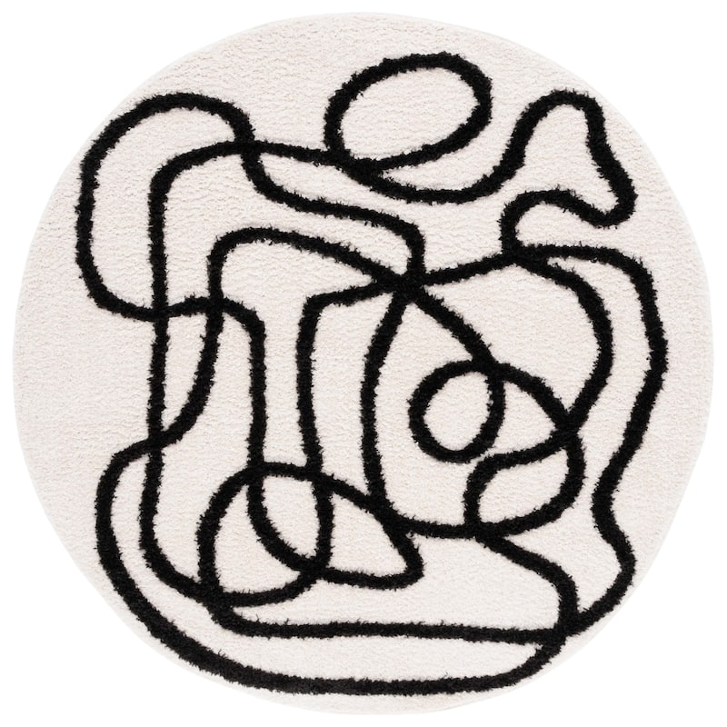 SAFAVIEH Norway Shag Judie Mid-Century Modern 1.2-inch Thick Rug - 6'7" Round - Ivory/Black