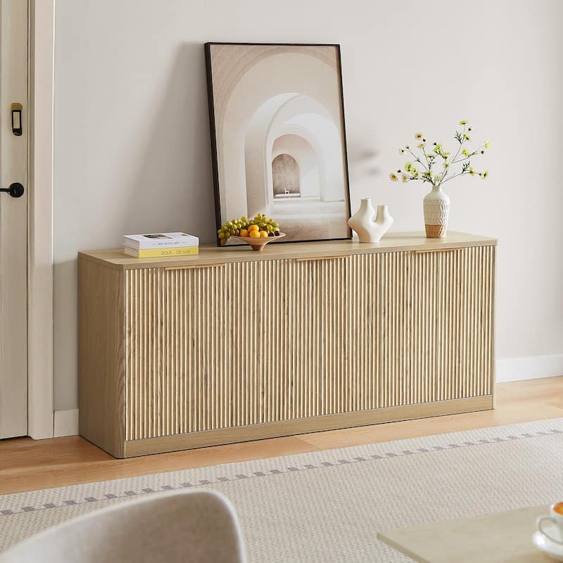 67" Fluted Buffet Cabinet Sideboard with Storage, Large Credenza with 6 Doors