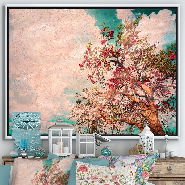 Designart 'Vintage Flowering Tree' Farmhouse Framed Canvas Wall Art Print. Opens flyout.