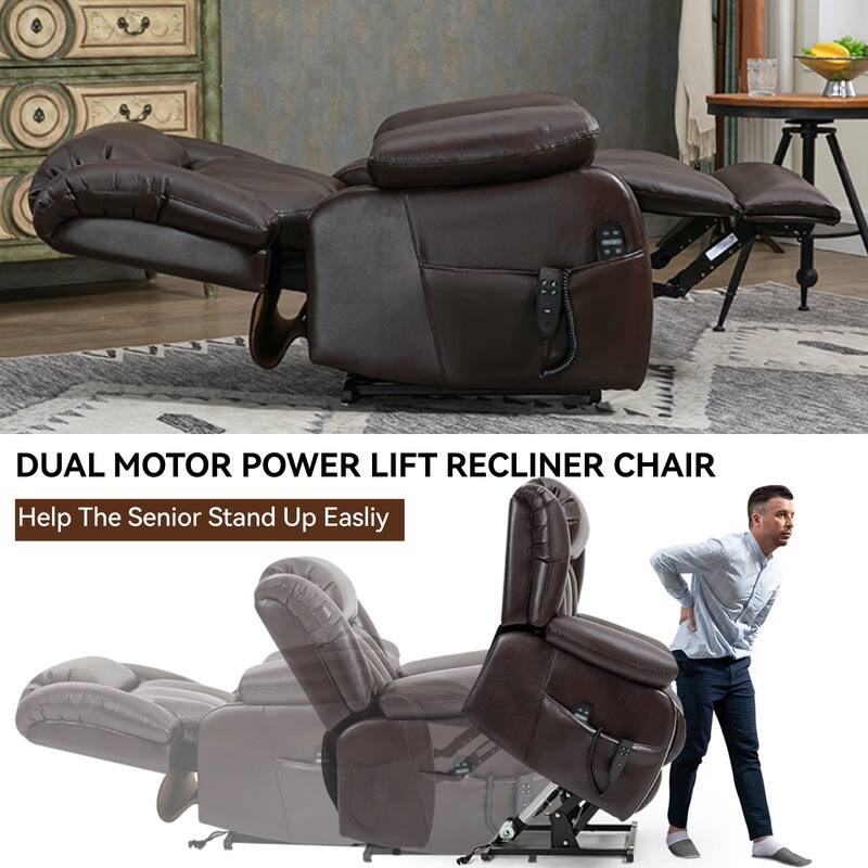 Dual Motor Power Lift Recliner Chair, Modern Lazy Boy Power Lift Recliner Chair w/8-Point Vibration Massage and Lumbar Heating