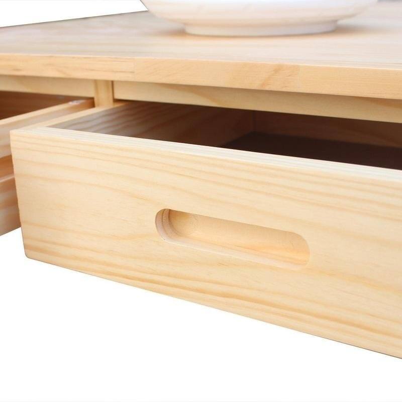 Square Solid Wood Folding Dining Cart with 2 Free Stools Natural