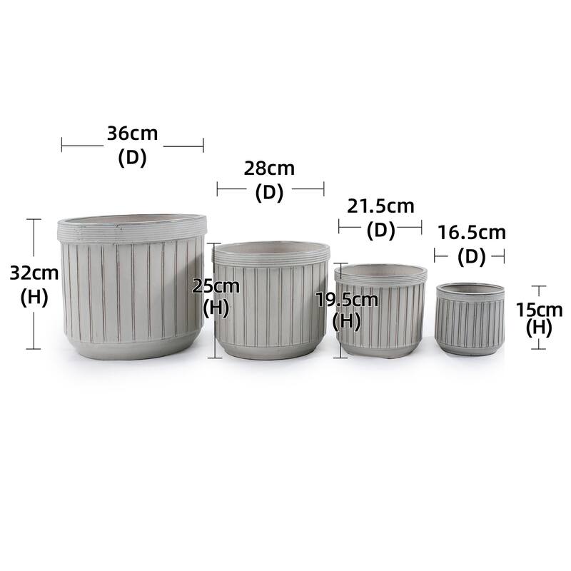 Ceramic Flowerpot Planter 14.18in Cream Striped Frost Resistant Customizable for Indoor Outdoor, 4pc