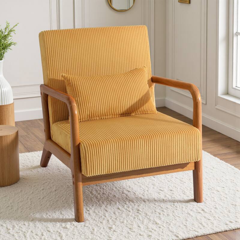 Uixe Mid Century Solid Wood Upholstered Corduroy Accent Chair