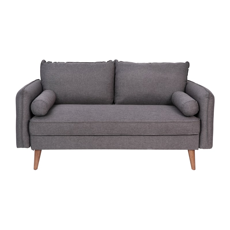 Compact Faux Linen Upholstered Loveseat with Wooden Legs