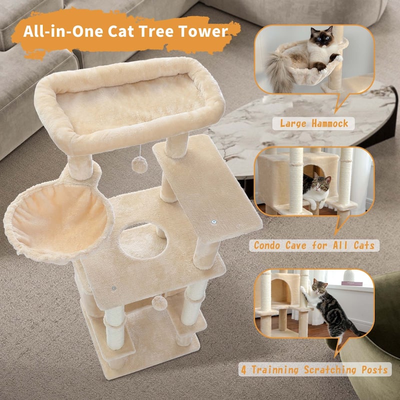 55" Plush Sisal Scratching Posts Indoor Cat Tree