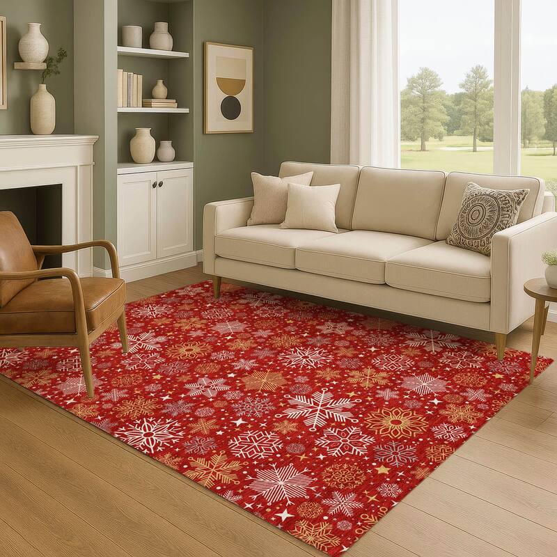 Premium Washable Super Soft Winter Snowflake Mayfield Rug - Red - 3' x 5'
