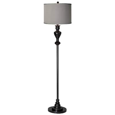Traditional Floor Lamp Black Bronze Gray Textured Shade Living Room - 13" x 58"