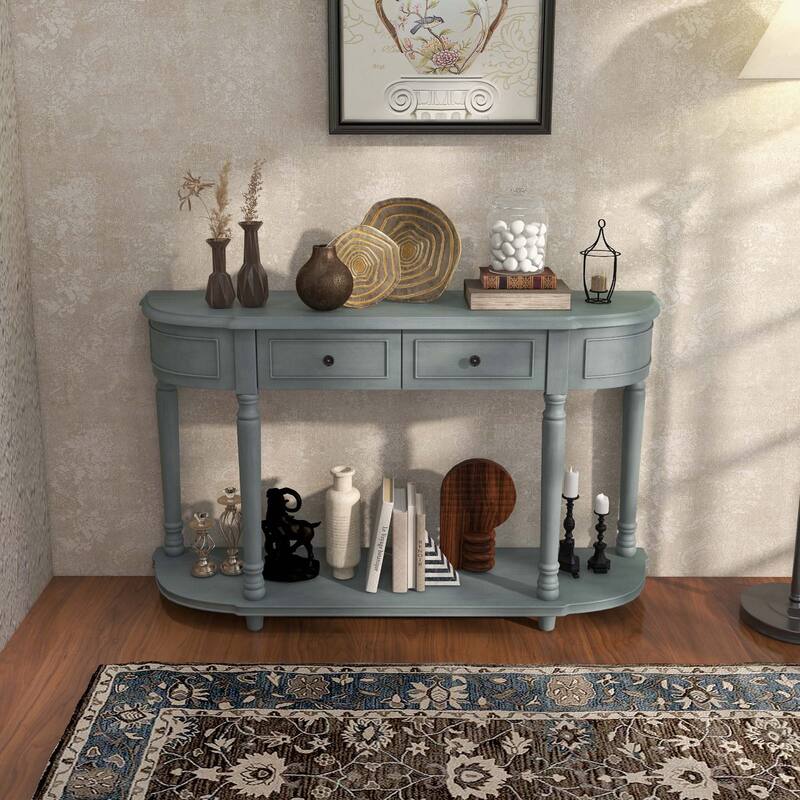Costway 52'' Long Sofa Table with 2 Drawers & Open Shelf Retro Console - See Details