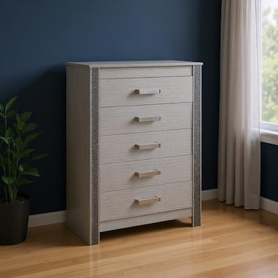 HomeRoots 36" Silver Wood Five Drawer Dresser