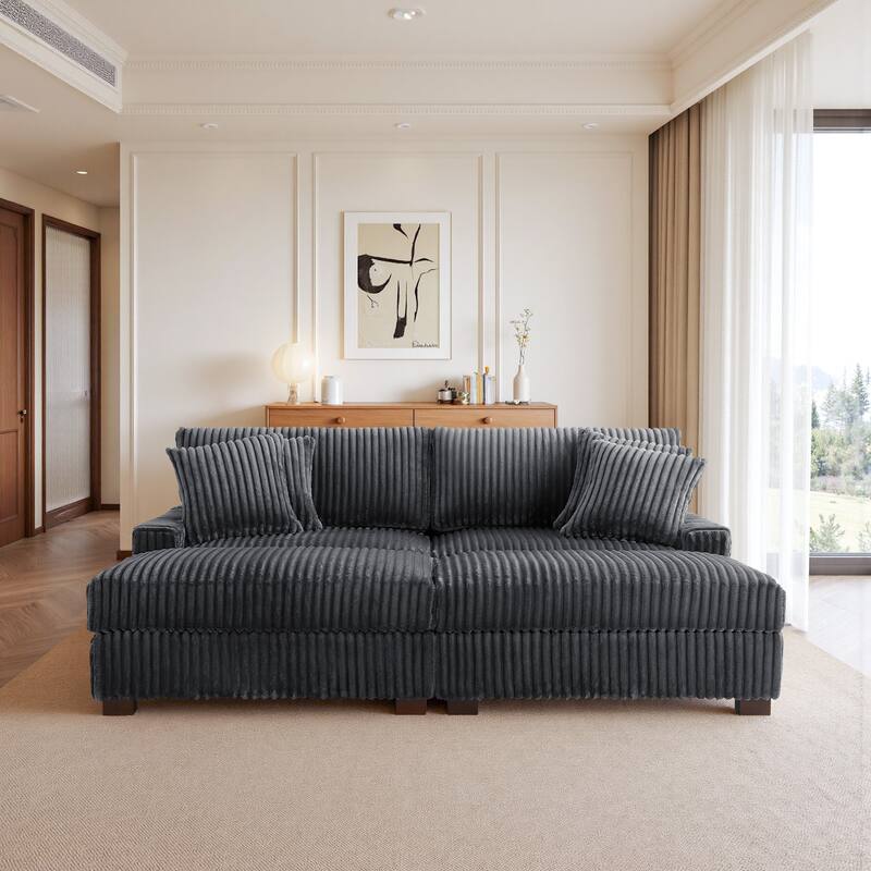 83.4" W Upholstered Sectional Modular Sofa with 2 Ottoman - Grey