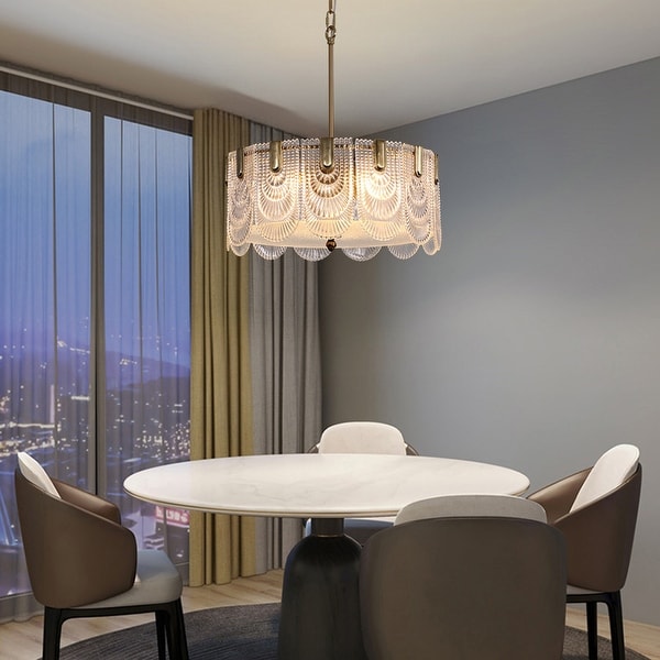 20 in. Gold Modern Drum Chandelier 5 Light Glass Low Profile Pendant Lights for Dining Room Single Tier Chandelier