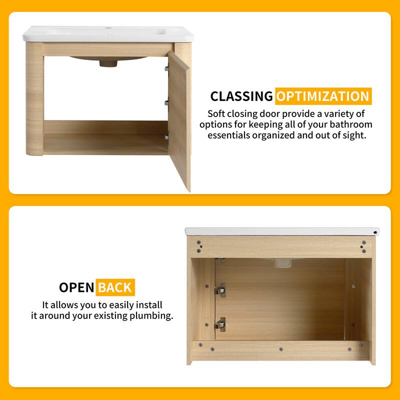 Beingnext 24''/28''/36''/40''/60''/68'' Floating Bathroom Vanity with Sink, Wall Mounted Bathroom Vanity with Soft Close Door