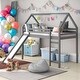 preview thumbnail 16 of 27, Twin Size Loft Bed House Bed with Slide and Solid Construction for Home Grey
