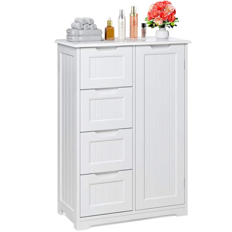 33" Kitchen Pantry Storage Cabinet , Freestanding Wooden Bathroom Storage Cabinet with 4 Drawers for Kitchen and Dining Room