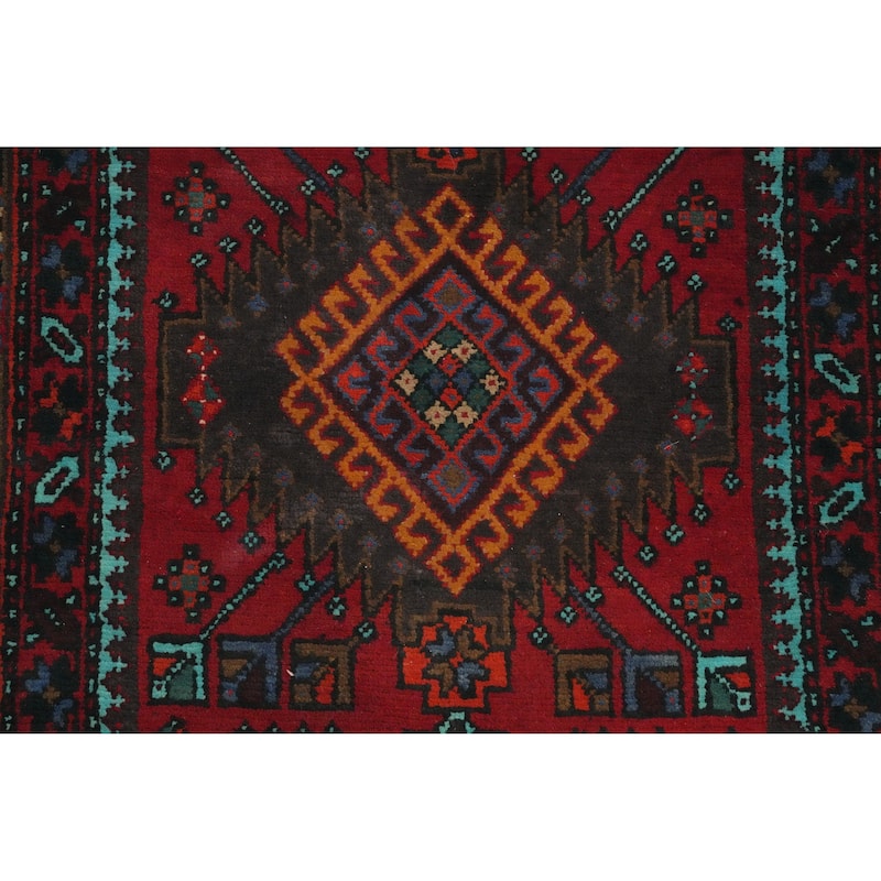 Hand Knotted Oriental 100% Wool Carpet Traditional Tribal Red Heriz Runner Rug - 11' 1'' X 3' 4''
