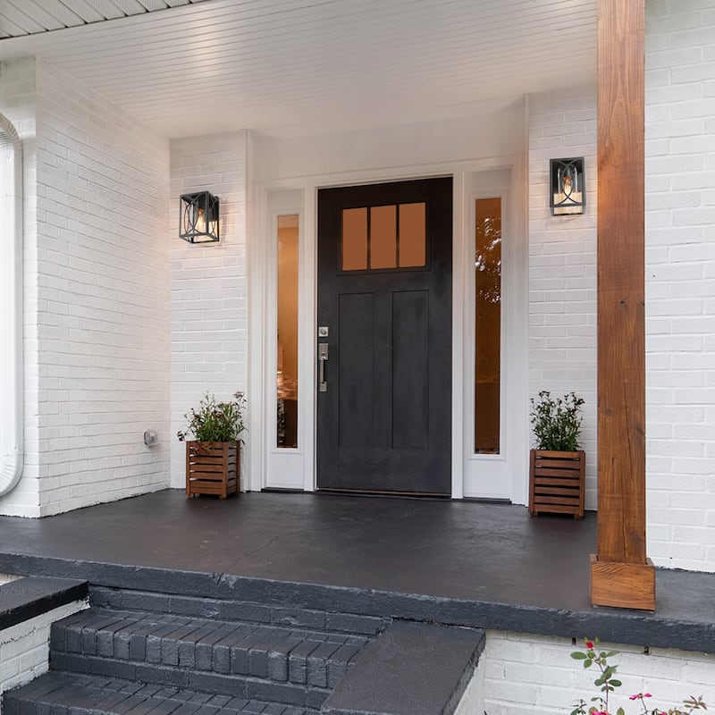 Pauly Modern Farmhouse Square 1-Light Black Outdoor Wall Lantern Sconce Glass Shade for Garage Porch Front Door