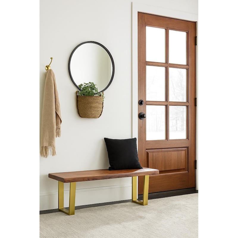 Honey Finish Mango Wood Bench with Brass Legs - 60"