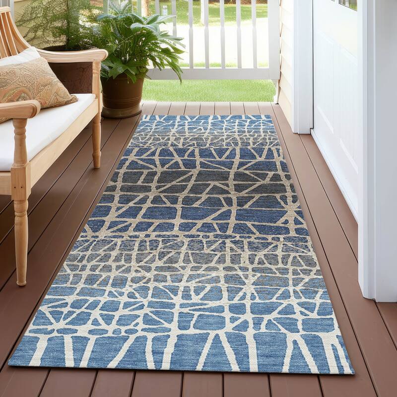 Machine Washable Indoor/ Outdoor Boho Global Chantille Rug - Blue - 2'3" x 7'6"