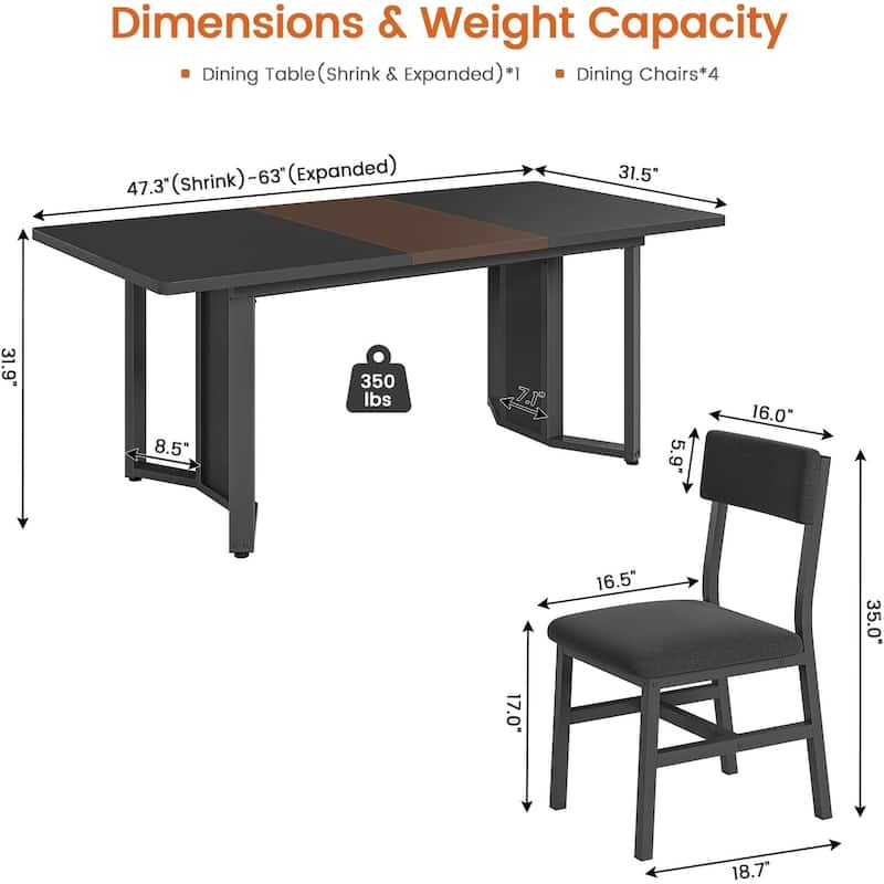 Dining Table Set 6 People Extendable Kitchen Table 4 Chairs