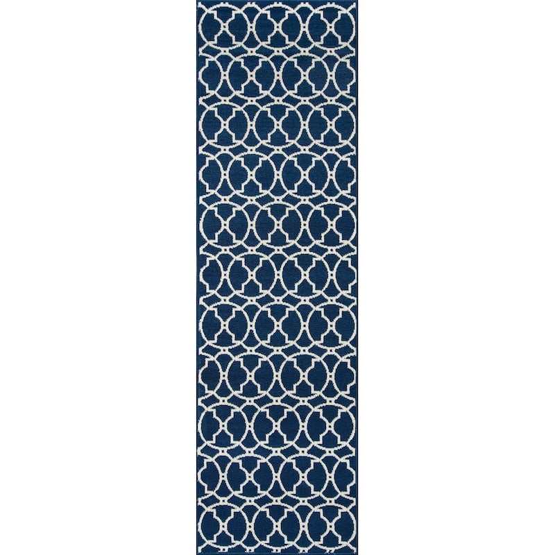 Momeni Baja Moroccan Tile Charcoal Indoor/Outdoor Area Rug - 8'6" x 13' - 2'3" x 7'6" Runner - Navy