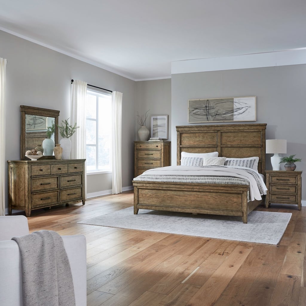 Liberty Furniture Carolina Park Panel Bed, Dresser & Mirror, Chest, Nightstand - King, Queen