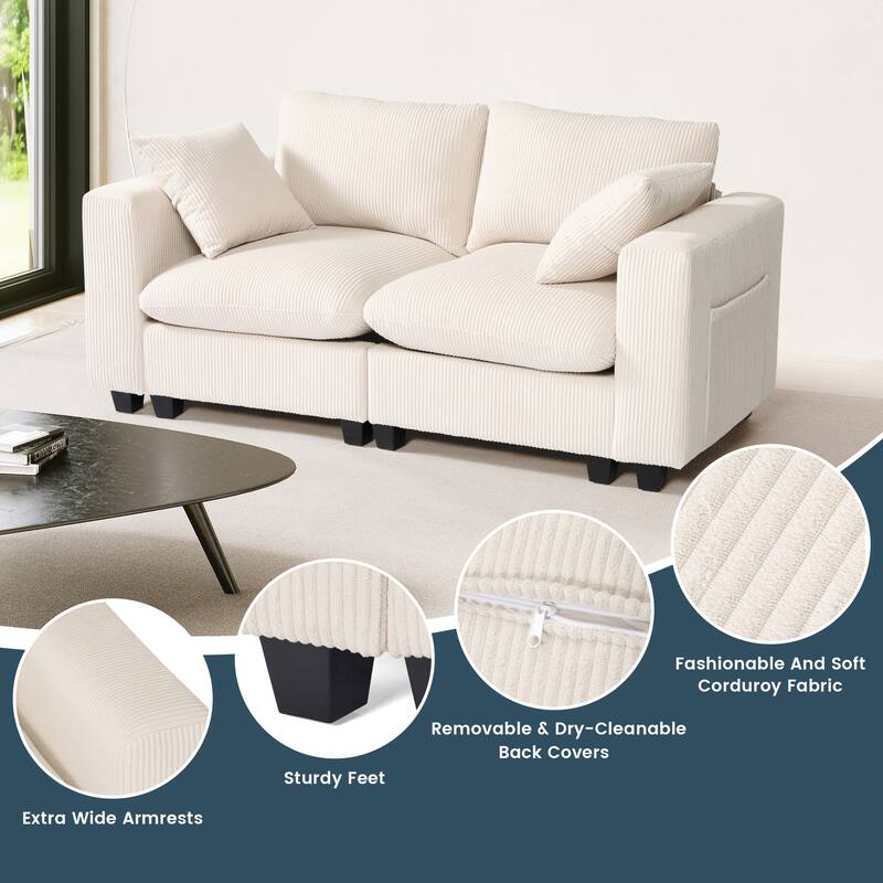 Hamilton Corduroy Upholstered Modular Loveseat with USB Port
