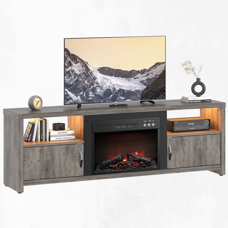 Bestier 70" Fireplace TV Stand for TVs up to 75", LED Entertainment Center with 23" Remote Control Electric Fireplace