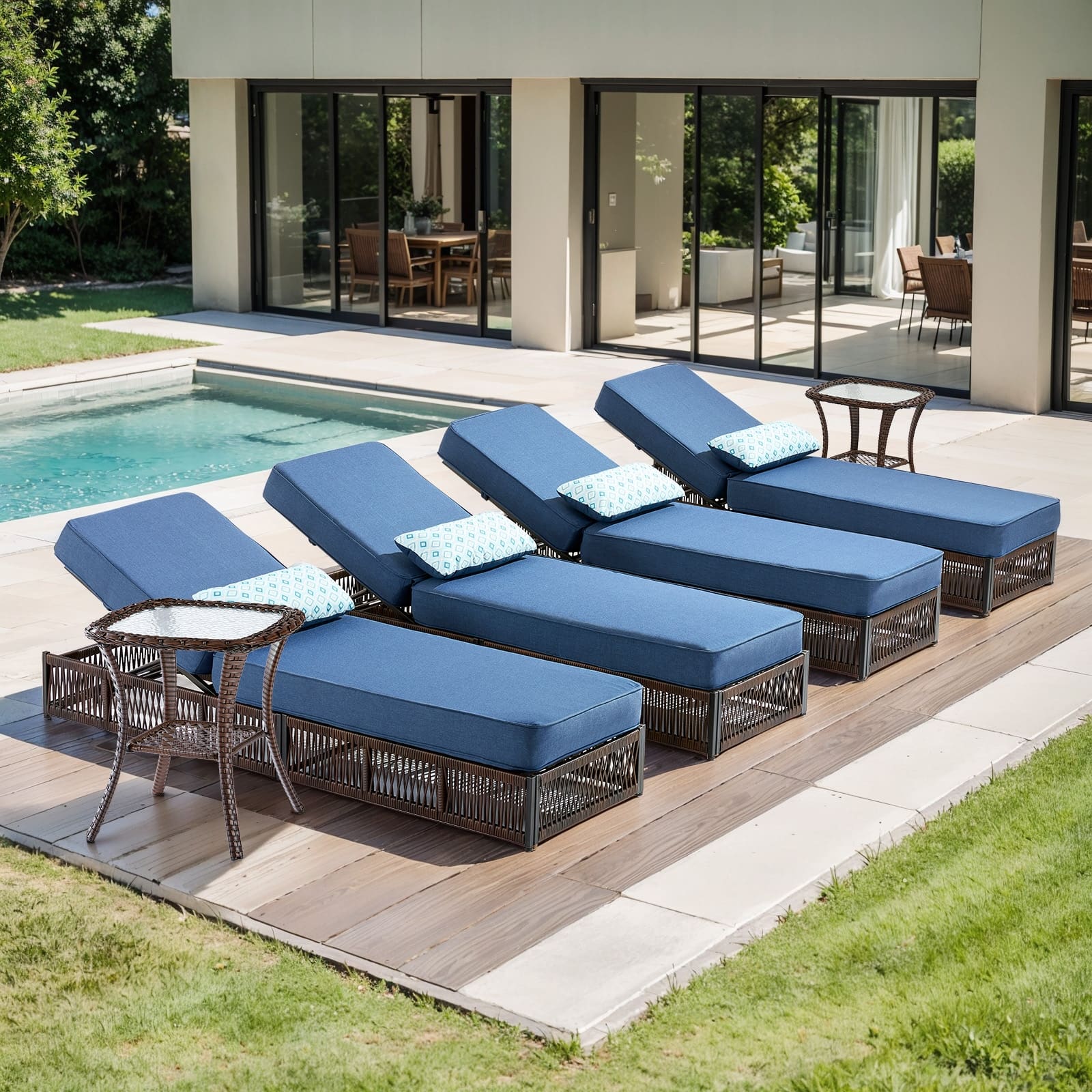 Option 4-PC Lounge Chair with Table Blue Cushion