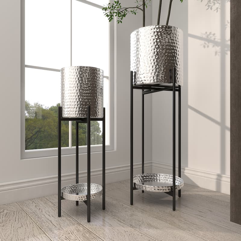 Black or Silver Modern Glam Contemporary Planter Stand (Set of 2) - S/2 24", 33"H