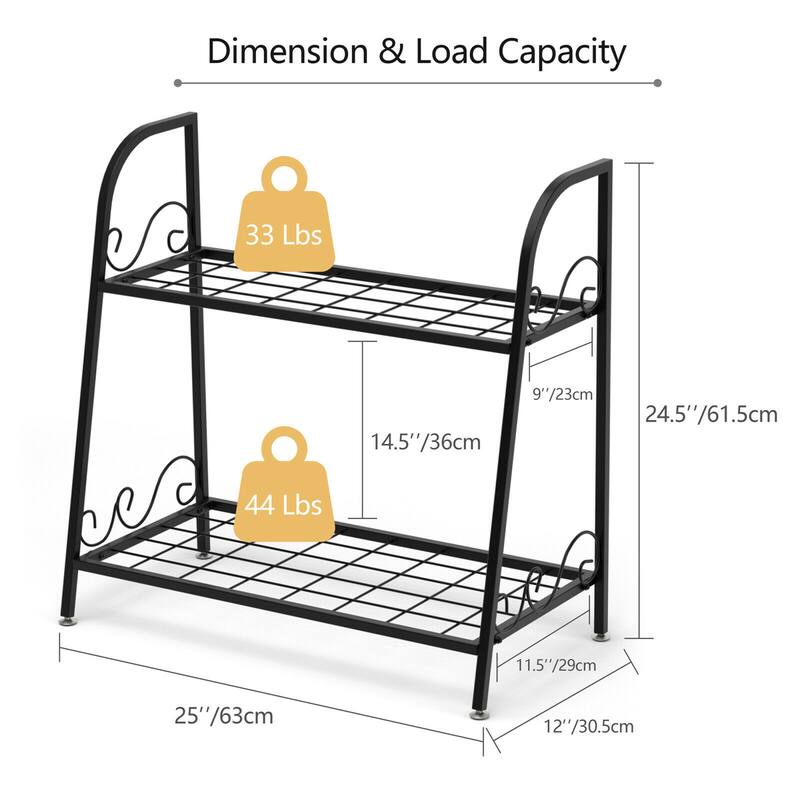 Gymax 2-tier Metal Plant Stand Shelf Flower Pot Holder Display Rack - 25'' x 12'' x 24.5''
