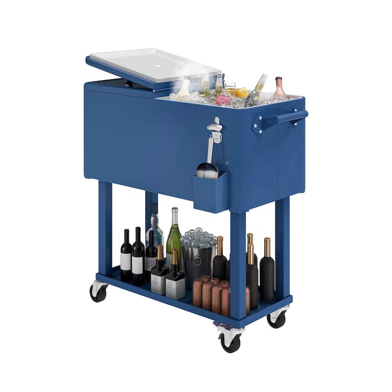 80 Quart Patio Cooler Cart With Bottle Opener Drainage - N/A