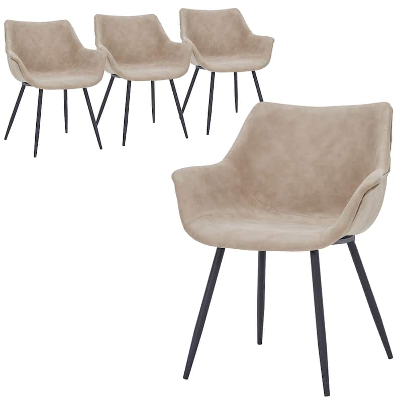 Markley Leather Dining Chair with Iron Legs Set of 4 Modern Accent Armchair - Taupe
