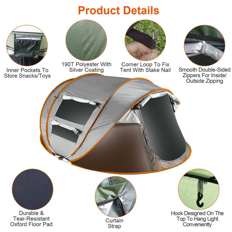 5-8 Person Pop Up Tent Waterproof Instant Setup With Mosquito Nets - 25.59x27.56x12.2in