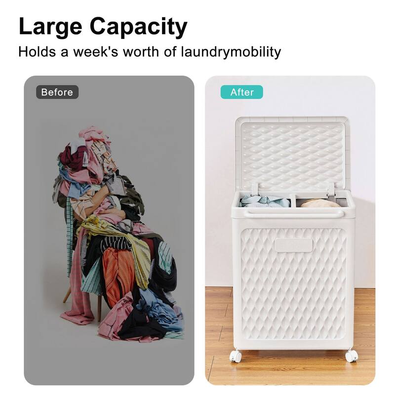 VECELO Laundry Hamper with Wheels and Lid For Small Spaces Rolling Laundry Bin for Laundry Rooms Bathrooms Bedrooms and Gyms