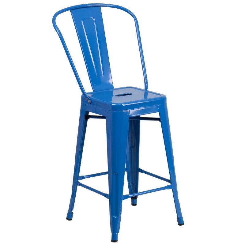 24'' High Metal Indoor-Outdoor Counter Height Stool with Back