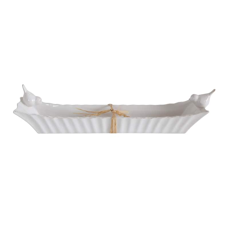 Long White Ceramic Cracker Dish with Two Birds