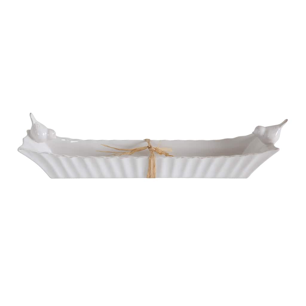 Long White Ceramic Cracker Dish with Two Birds