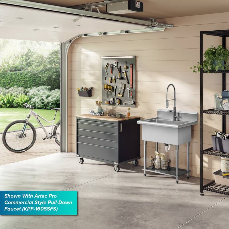 KRAUS Standart Pro 32 in. Stainless Steel 1-Bowl Laundry Utility Sink