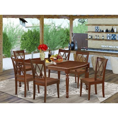 Dining Room Table Set 7 Piece - Mahogany Kitchen Table with 6 Chairs - 42x78 Inch Rectangle