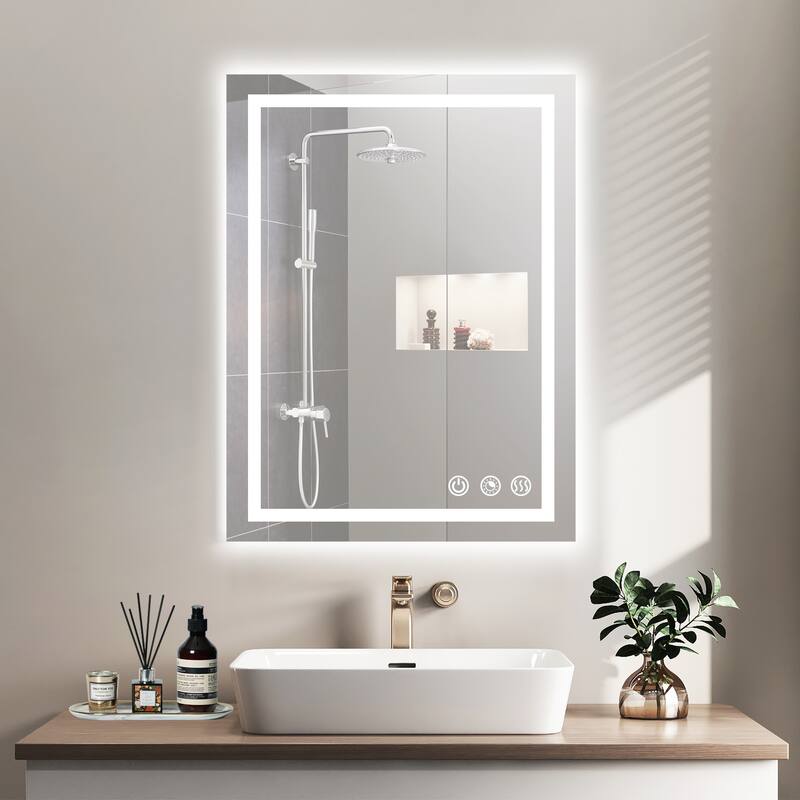 LED Bathroom mirror with Light,Dimmable 3 Colors Temperature Anti-fog Wall Mounted LED Bathroom Mirror(Frontlit & Backlit)