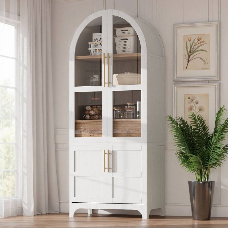 Spruce & Spring 71" Tall Modern Arched Bookcase Bookshelf with 2 Drawers