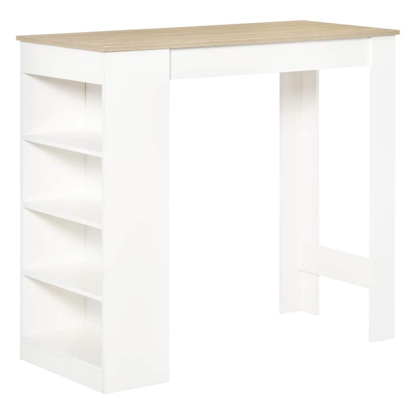 Bar Table, High Top Pub Table with 4 Storage Shelves